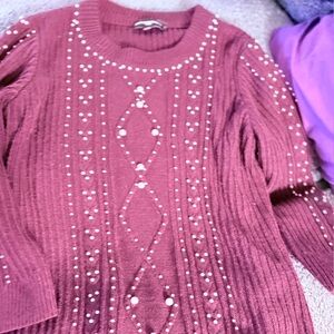 Karl Lagerfeld Pearl-Embellished Sweater - Burgundy